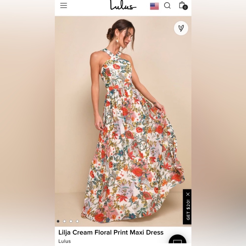 Sold out! NWT Lilja Cream Floral Print Maxi Dress from Lulu’s